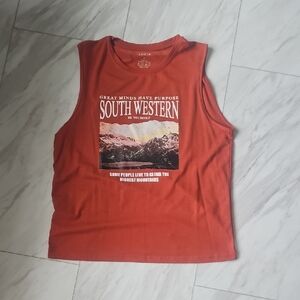 Rust Orange South Western Graphic Muscle Tee